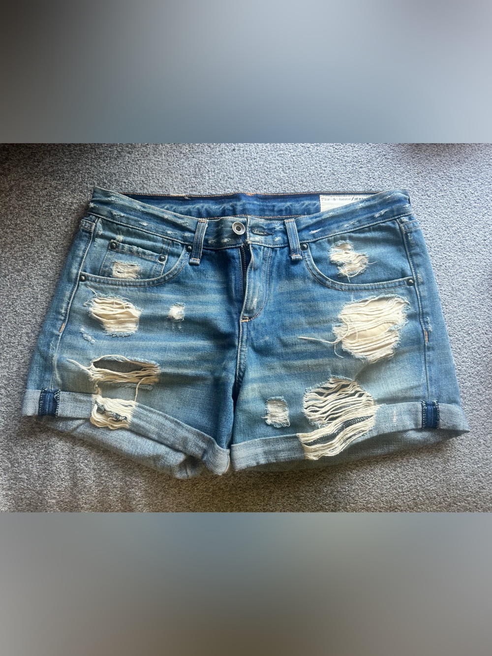 Rag & Bone Distressed Rolled-Hem Denim Shorts - Blue